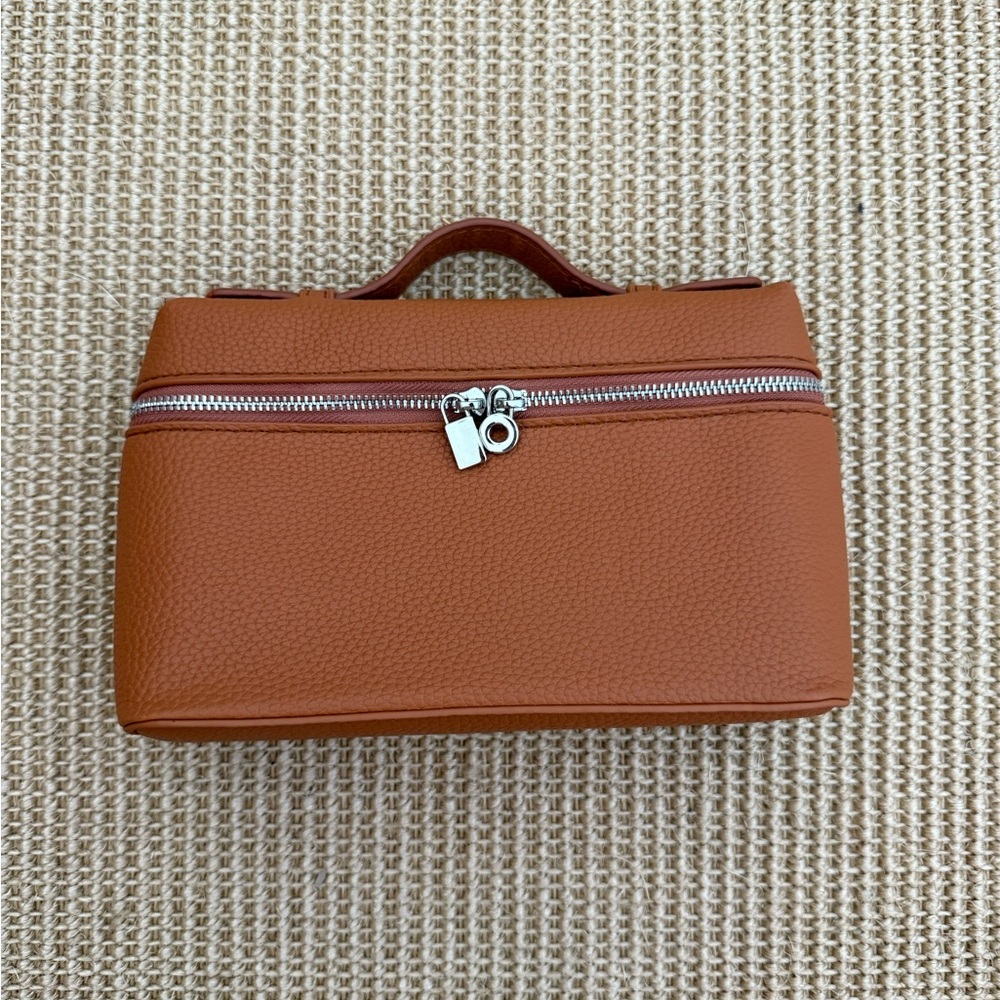 Designer Tan Leather Top Handle Clutch